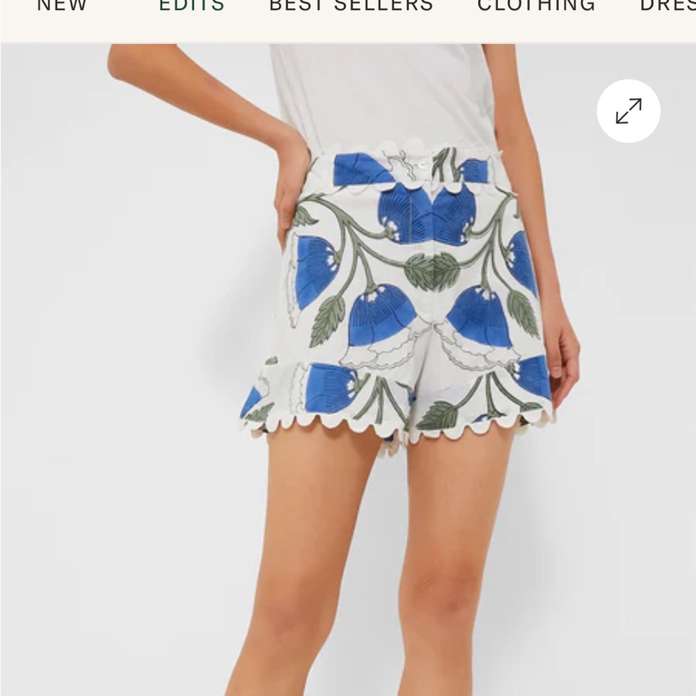 Juliet Dunn White and Klein Blue High Waist Shorts with Bellflower Block Print